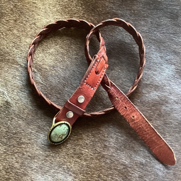 Vintage Handmade Artisan 76 Brass & Stone Small Delicate Belt Buckle/Scarf Slide - Picture 6 of 12